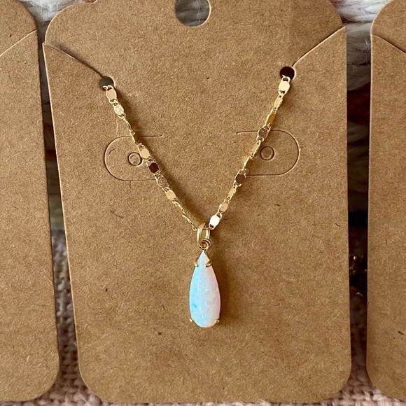 Delicate Gold Necklace with Gorgeous White Opal Teardrop Pendant - Picture 2 of 5